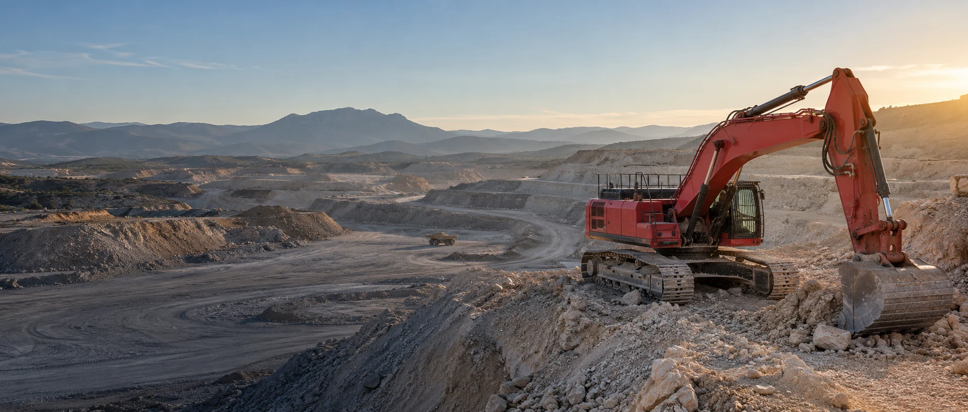 Excavadora en un paisaje mediterráneo de movimiento de tierras